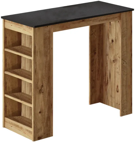 NORDVÄRK ST1 baaripöytä, 3 hyllyllä - luonnollinen ja musta melamiini (120x51,6)