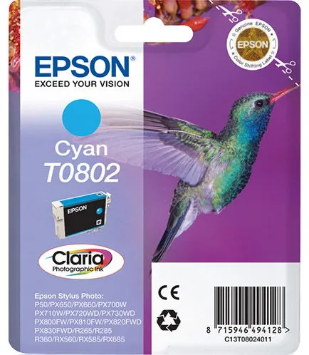 Epson T0802 C13T08024011 Syaani mustekasetti, 350 sivua