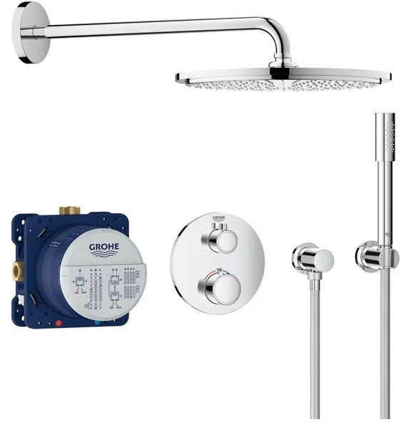 Grohe Grohtherm -suihkusarja, jossa Rainshower Cosmopolitan 310 -suihkupää, kromi