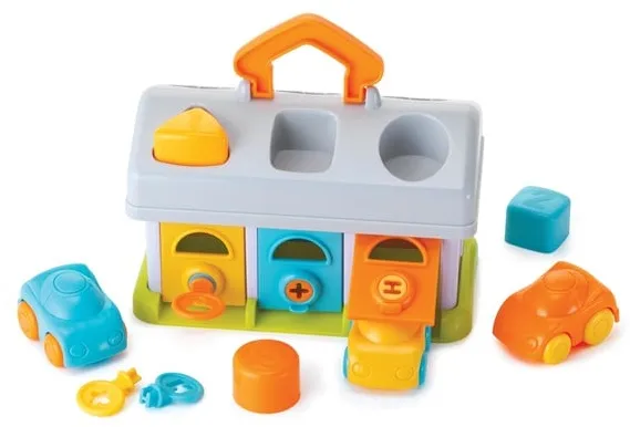 B-Kids Infantino autotalli, jossa on 3 autoa ja avaimet