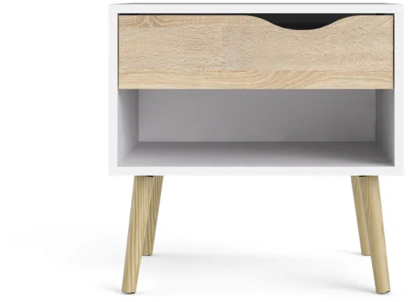 TVILUM Delta yöpöytä - valkoinen/tammi, 1 laatikko